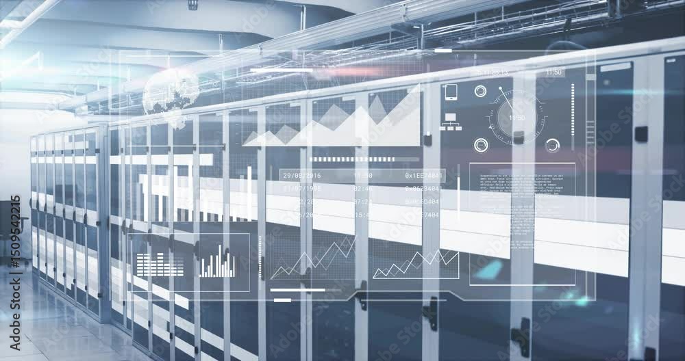 Poster data feed initializing activating hud overlay fading over racks, updating charts to display metrics