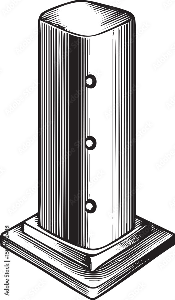 Aufkleber tall cylindrical object with vertical lines and three circular holes.