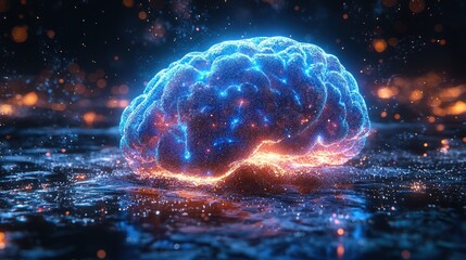 Glowing brain, abstract medical, science background, digital art