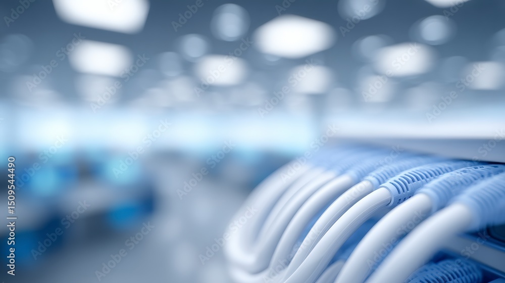 Poster modern data center server room cables network technology cloud computing