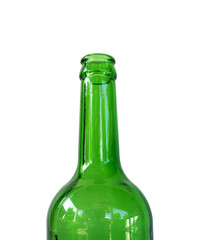 close-up of green beer bottle isolated on white