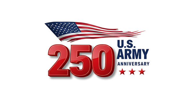 U.S. Army 250th Anniversary Celebration Logo with American Flag and Red 3D Numbers