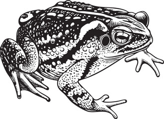 Naklejka premium detailed black and white of a vibrant frog perched on a leafy branch.