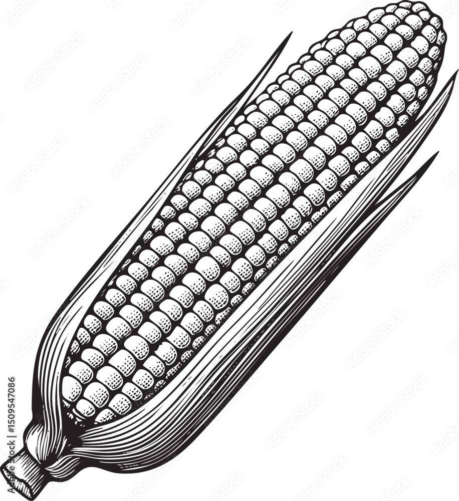 Poster mature corn cob displays its intricate rows of kernels.