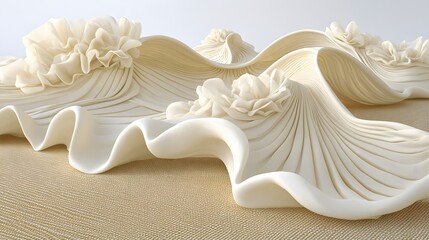 Creamy Fabric Waves with Floral Accents Abstract Background
