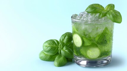 Refreshing Cucumber Basil Cocktail  Iced Drink  Summer Beverage
