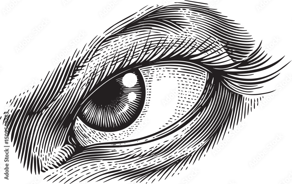 Poster detailed close-up rendering of a human eye with intricate linework.