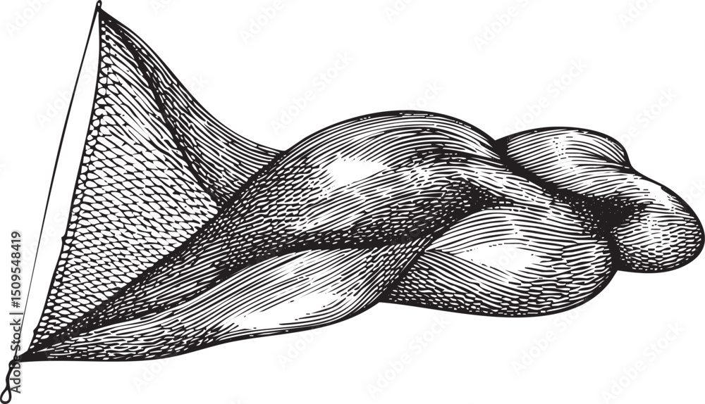 Poster dark intricate net floats gently in a shaded space.