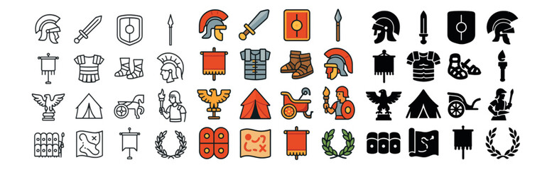 Roman military and history icon collection: warriors, armor, weapons, and more