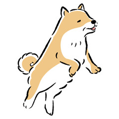 ジャンプするシニア犬の手描きイラスト