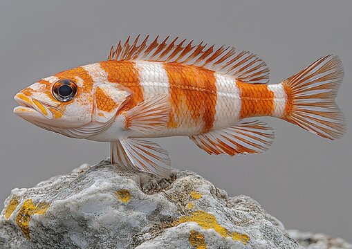 Orange and white striped fish on rock