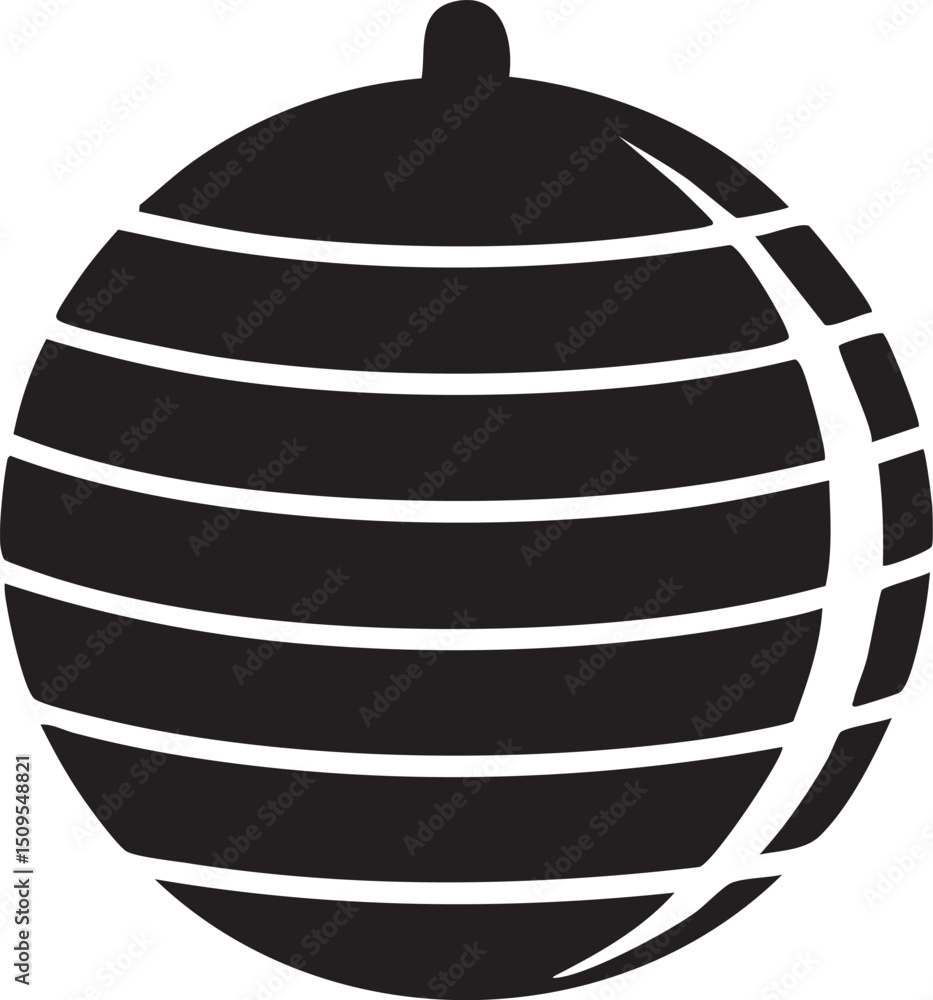 Poster stylized circular ornament features concentric lines and a central curve.