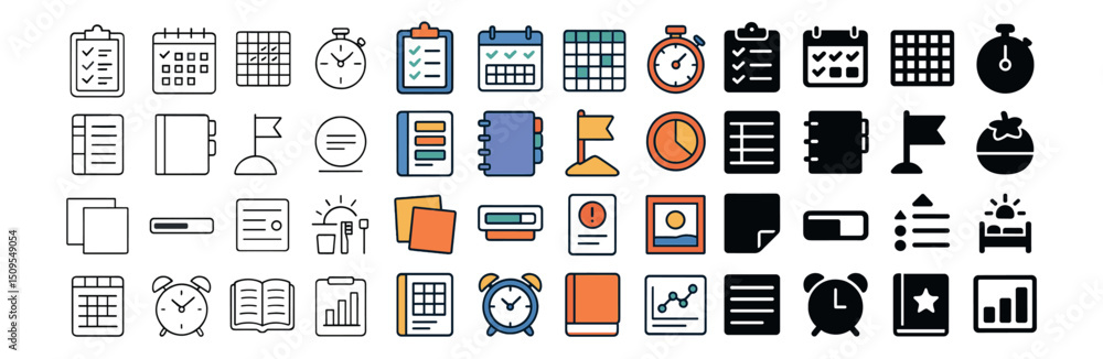 Poster productivity and organization icon collection. simple, efficient and neat design set