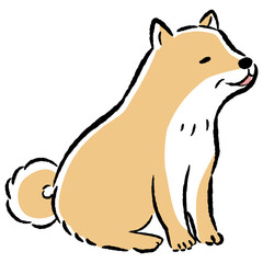 おすわりするシニア犬の手描きイラスト