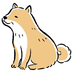 おすわりするシニア犬の手描きイラスト