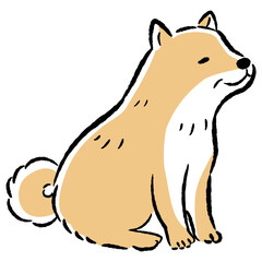おすわりするシニア犬の手描きイラスト