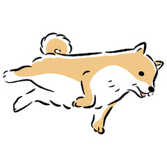 横たわるシニア犬の手描きイラスト