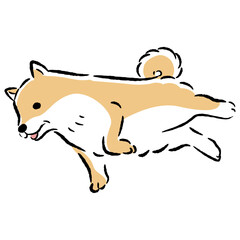 横たわるシニア犬の手描きイラスト