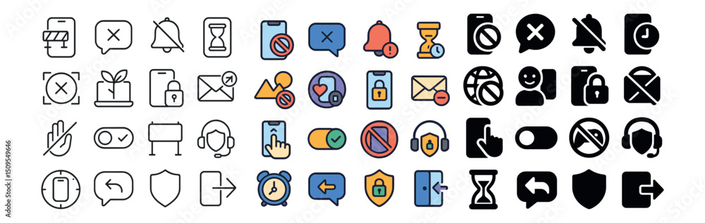 Poster communication, notification, and device interface icon collection. digital message set
