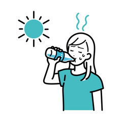 Illustration of a Woman Staying Hydrated to Prevent Heatstroke
