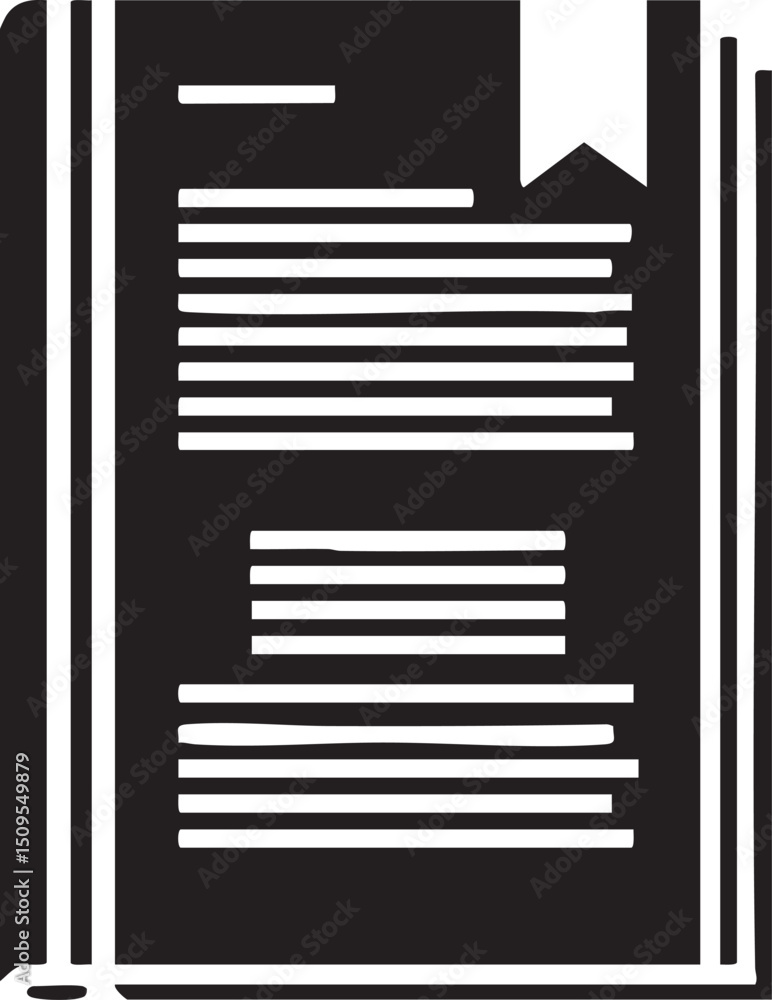 Poster white book lies open on a surface displaying vertical lines.