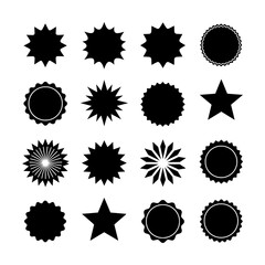 Diverse Collection of Black Star and Burst Icons Representing Promotion, Achievement, and Highlight