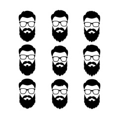 Collection of Black Bearded Men with Glasses Representing Hipster Style and Masculinity