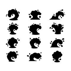 Fototapeta premium Abstract Black Water Wave Illustrations with Splashes, Representing Dynamic Movement and Fluidity in a Minimalist Graphic Style