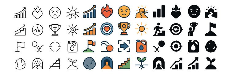 Business and success icons collection. achievement symbols and progress pictograms set