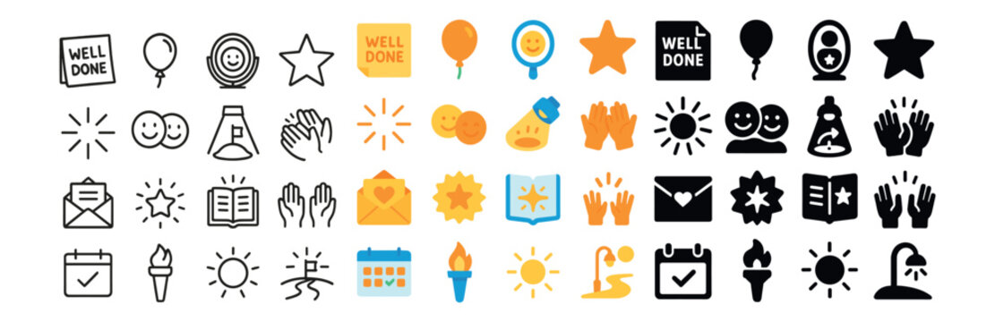 Achievement and success icon collection. reward, recognition, and celebration symbols