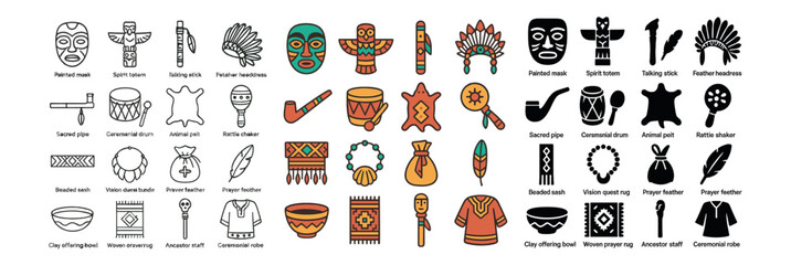 Cultural and tribal icon collection: ethnic, indigenous, and traditional symbols set