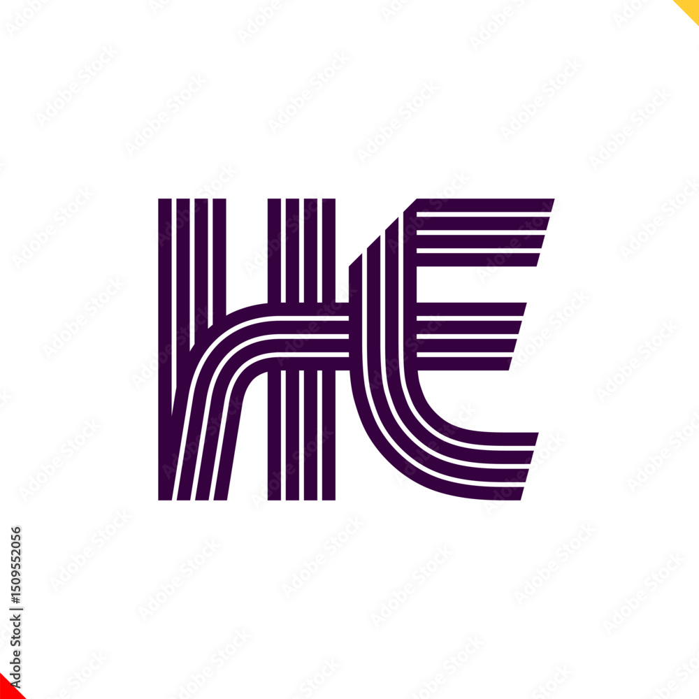 Fototapete parallel line monogram initial logo, combination of letter h and e. best for name abbreviation.