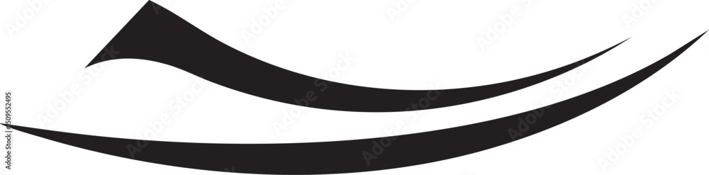 Poster two flowing black curves create a dynamic wave-like form against a light gray background.