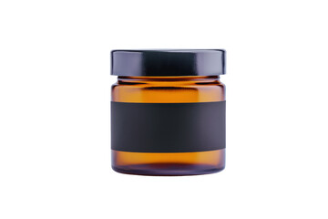 Amber Glass Jar with Black Label Mockup Perfect for Skincare or Cosmetic Product Packaging