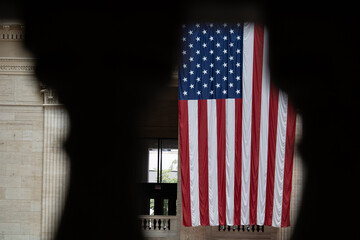 american flag on the building