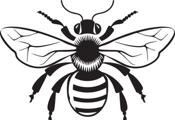 Obraz premium stylized black and white bee is depicted in profile showcasing its intricate wings and segmented body.