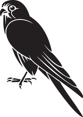 Fototapeta premium stylized black silhouette of a hawk perches gracefully on a white surface.