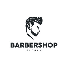 vintage retro modern barbershop logo design, barber shop concept, with cool hair style and silhouette icon of shaving equipment illustration template for product brand, business, and shop