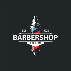 vintage retro modern barbershop logo design, barber shop concept, with cool hair style and silhouette icon of shaving equipment illustration template for product brand, business, and shop