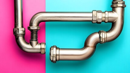 Metal Pipes Plumbing System Installation Abstract Background