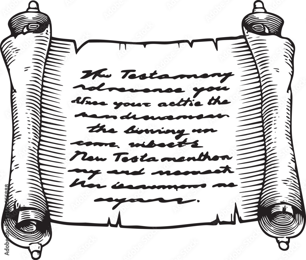 Poster weathered scroll rests on a dark surface displaying handwritten .