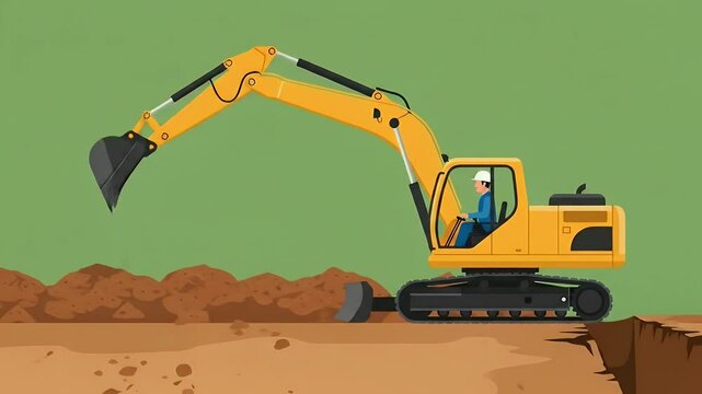 Operating Heavy Equipment Digging Soil Ground Construction Site