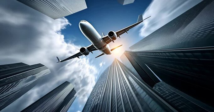 Airplane Over Office Buildings