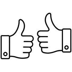 Simple Line Art Icon Set Featuring Thumbs Up and Thumbs Down Symbols for Approval Disapproval or Voting Concepts in Black and White