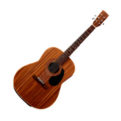 Obraz premium Acoustic guitar with a wooden finish and black pickguard displayed on a white background in a studio shot on transparent background