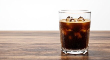 Refreshing Iced Coffee: Dark Brew in Glass, Minimalist Style