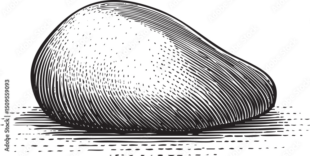 Poster smooth rounded stone rests on a textured surface.