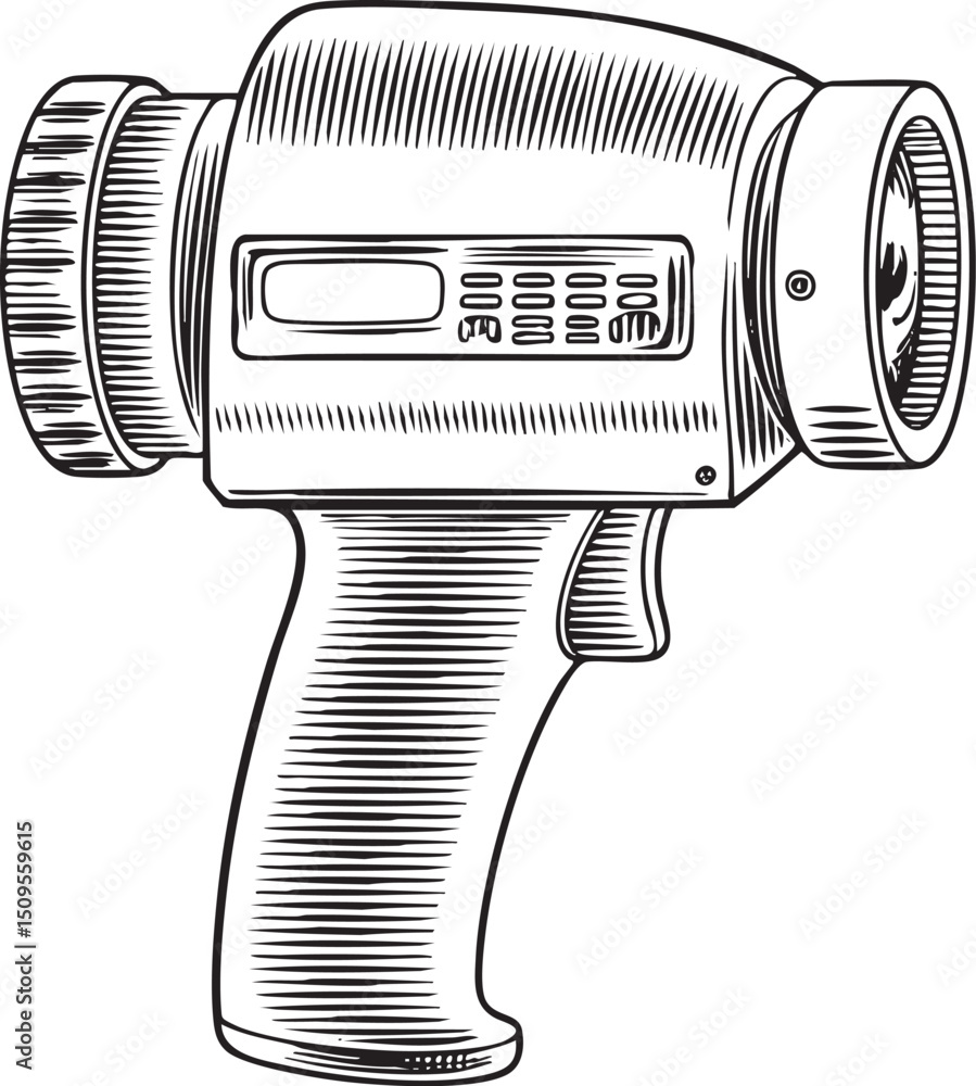 Poster vintage flashlight rests in a hand showcasing its intricate and functional controls.