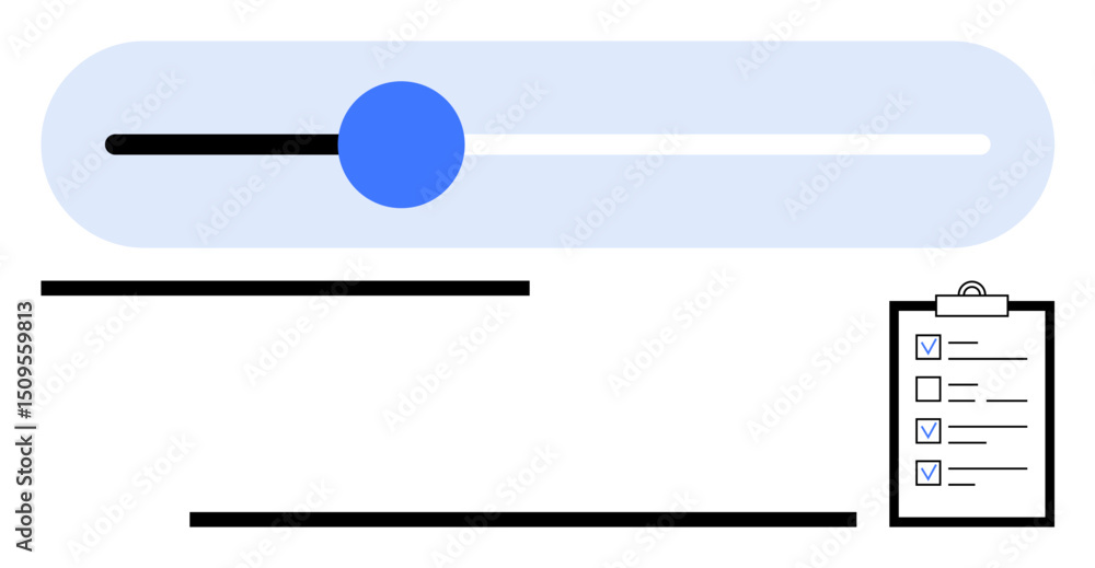 Poster blue slider tracking progress paired with a checklist containing marked items. ideal for project man