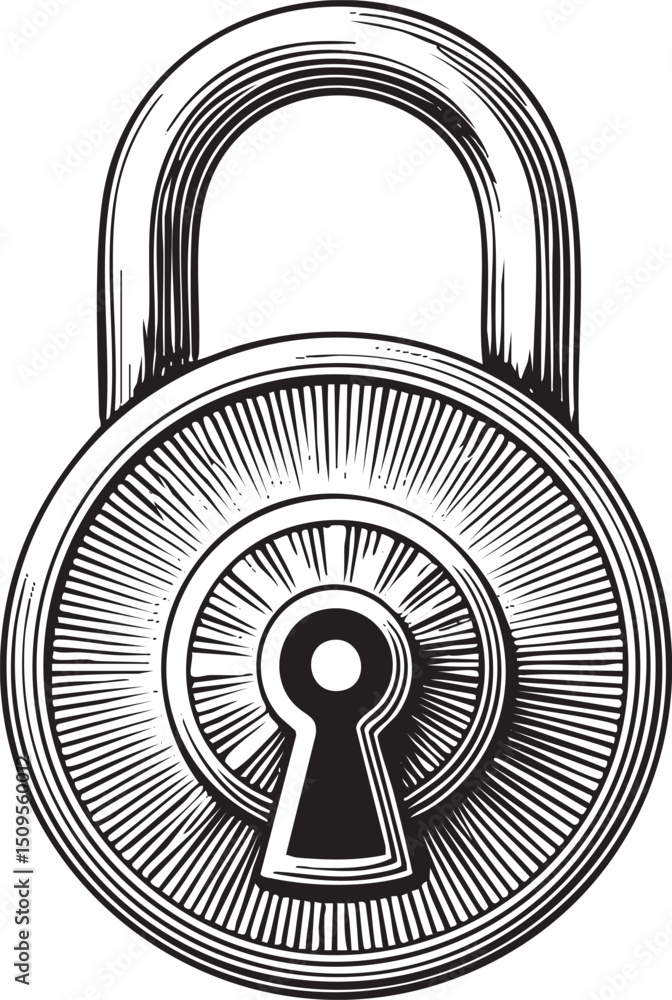 Poster detailed padlock displays a secure locking mechanism.